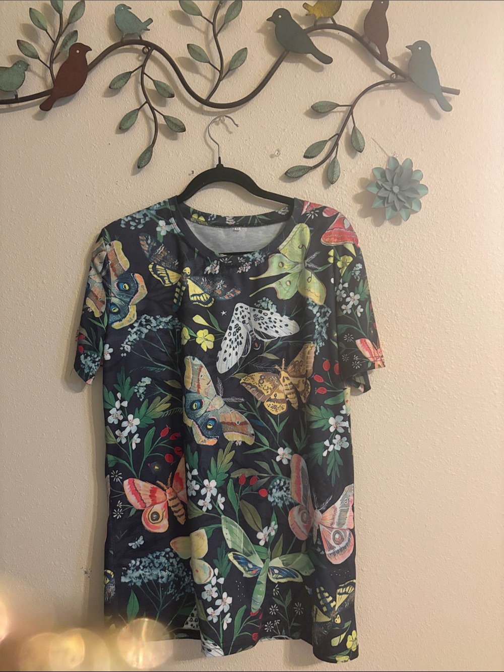 SHEIN Black Short Sleeve Top with Colorful Butterfly Print